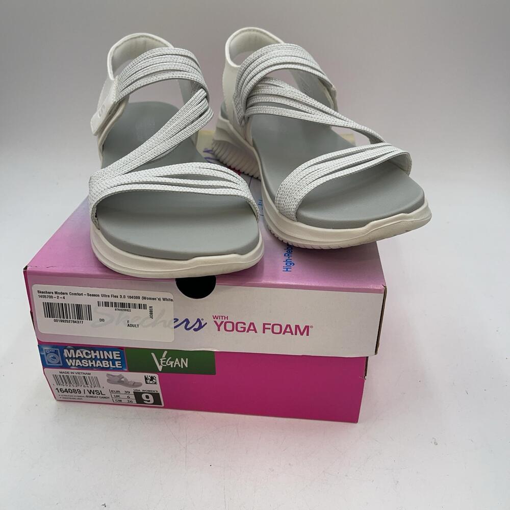 Skechers Ultra Flex 3.0 Shoes Womens New Size 9 White Slingback Sandals Comfort